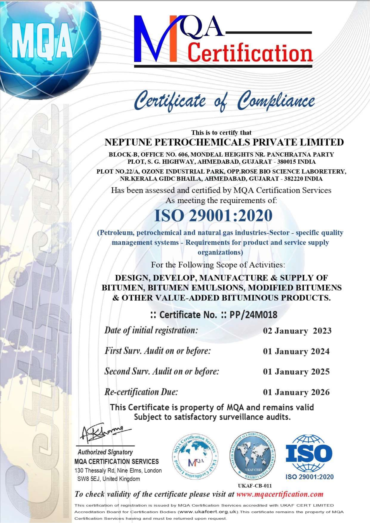 ISO 29001 Neptune Petrochemicals