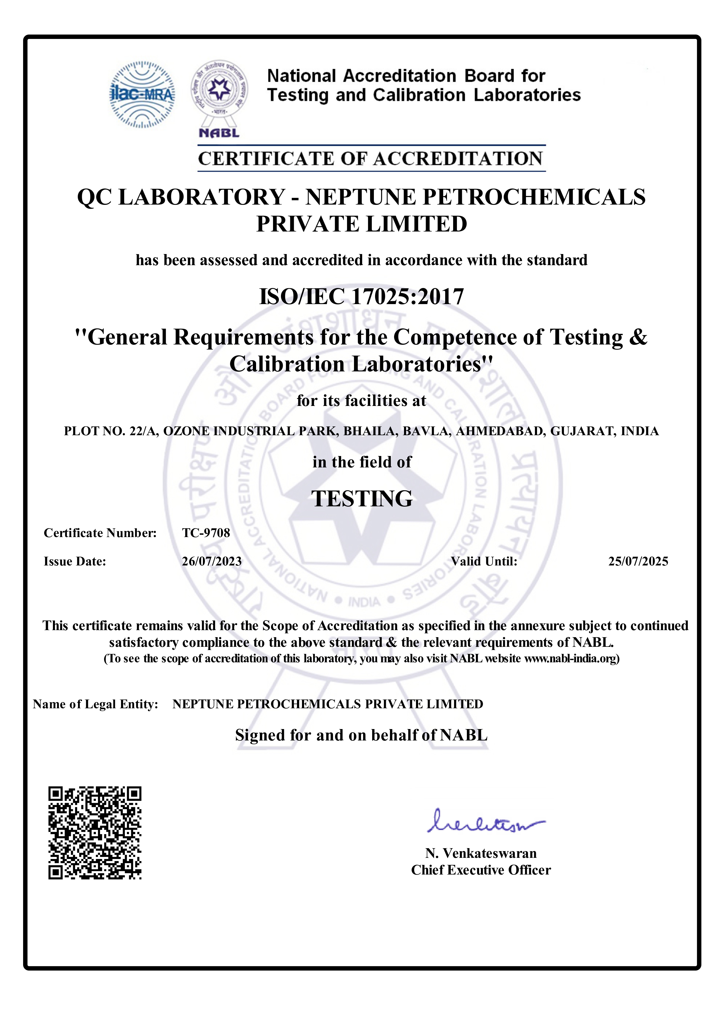 QC LABORATORY NABL Neptune Petrochemicals